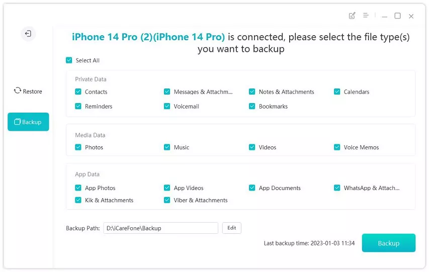 Select File Types to Backup