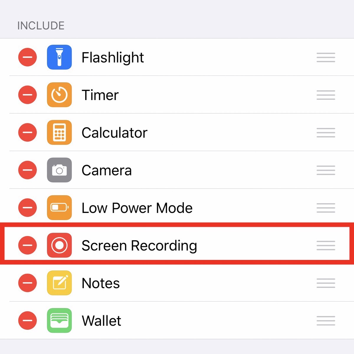 Screen Recording option iphone