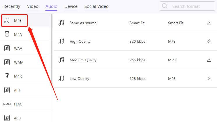 出力形式として mp3 HitPaw ビデオ コンバーター