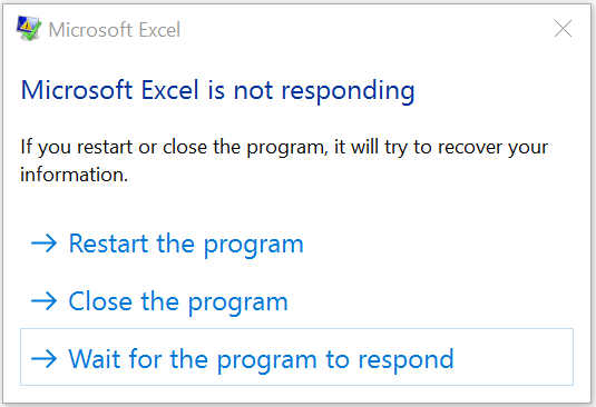 Excel to Not Respond