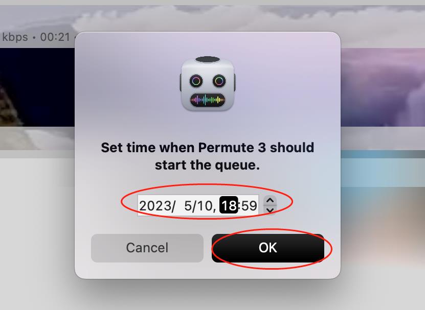 Set a Time and Click OK permute