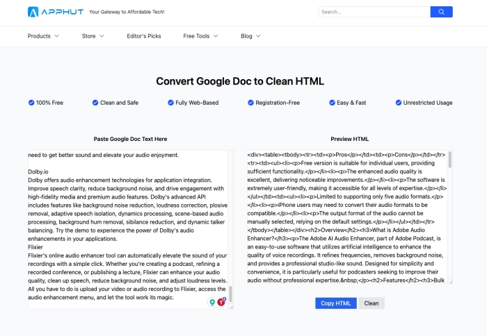 google docs to html