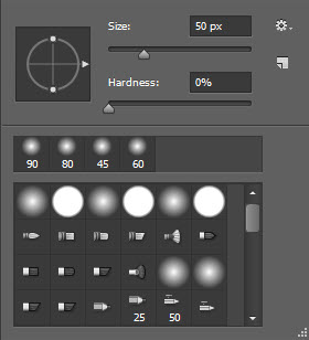 set the brush size and the hardness