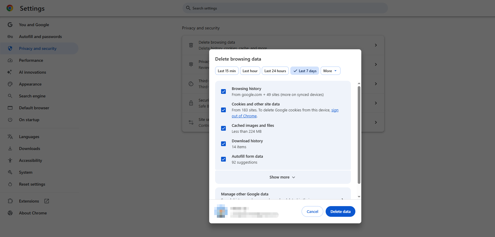clear chrome cached data