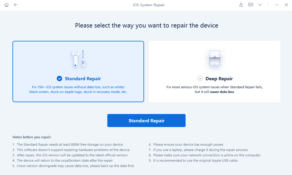 Starten Sie die Reparatur