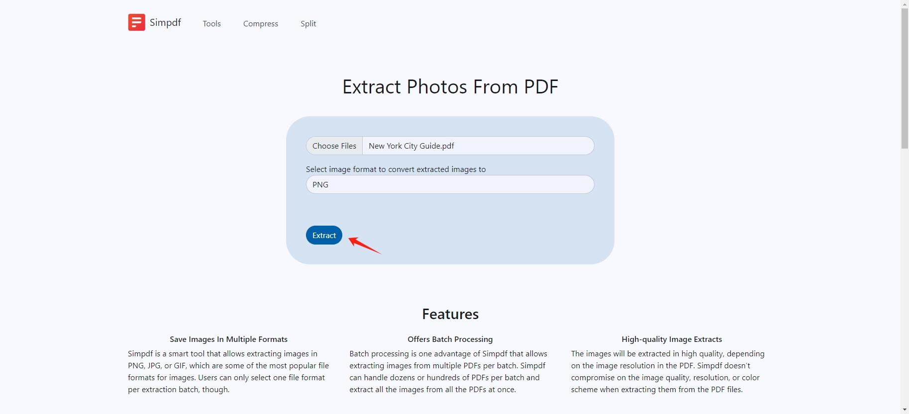 click to extract pdf images with simpdf