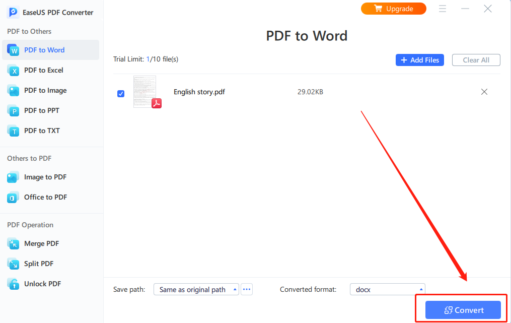Easyus PDF-Konverter: Klicken Sie auf „Konvertieren“.
