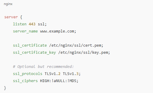 ensure https is configured on port 443 nginx