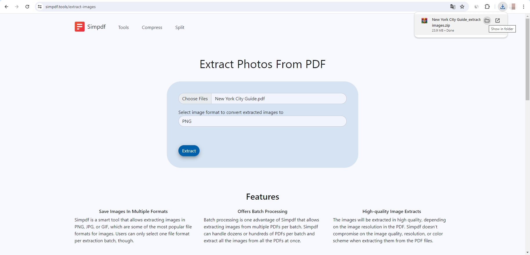 extract pdf images with simpdf
