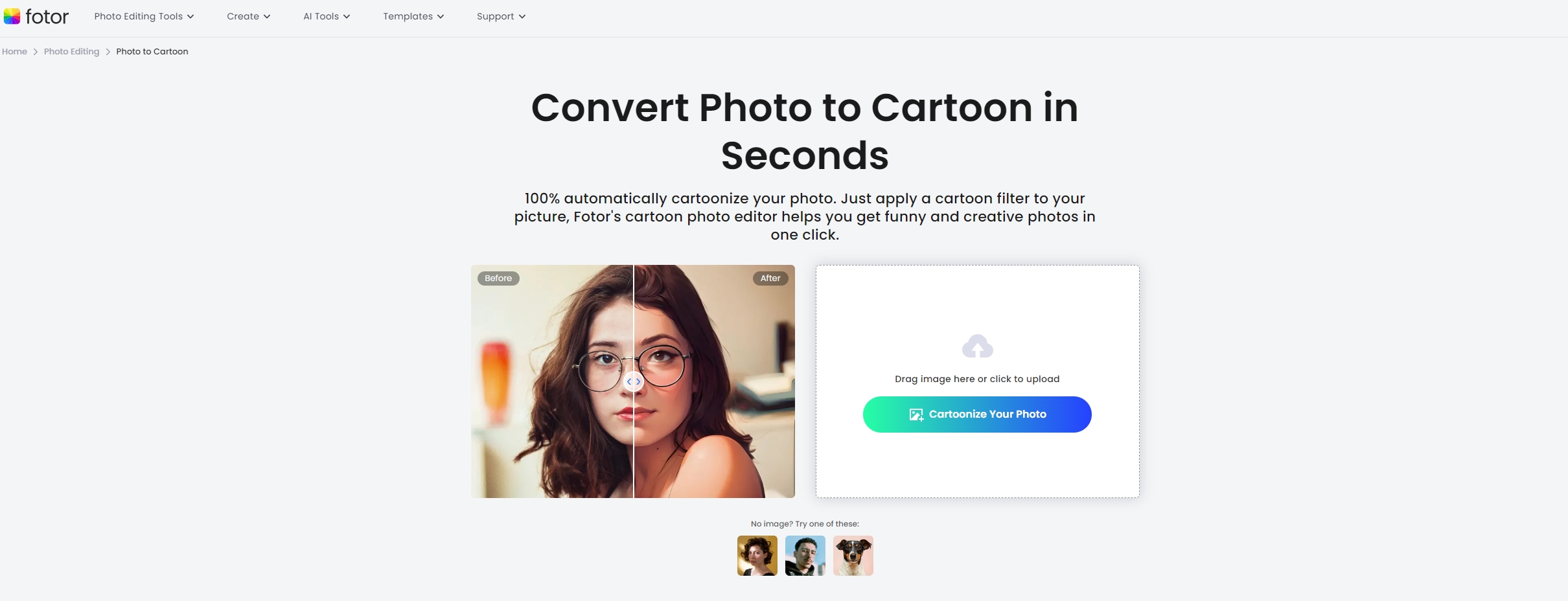 Fotor convert photo to cartoon