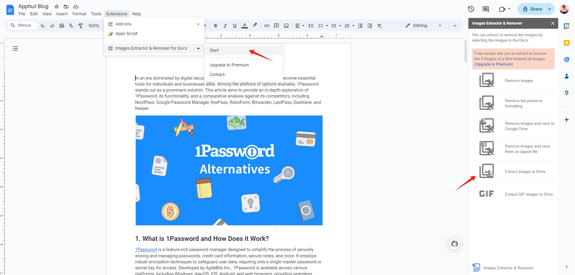 Google Docs descarga imágenes con extensión.