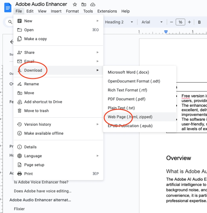 google docs to html 