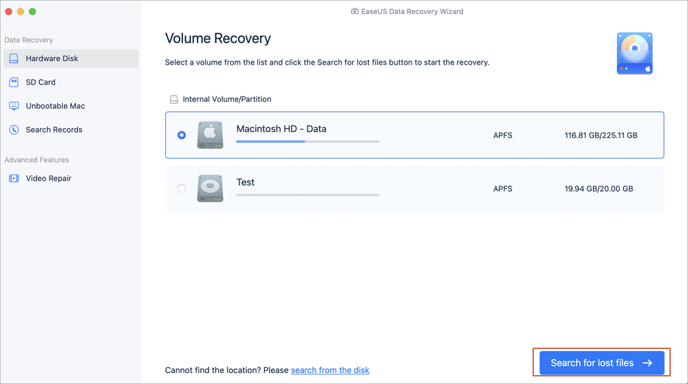 Select the Drive for Recovery