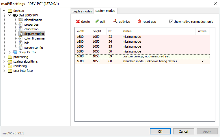 madvr set some settings