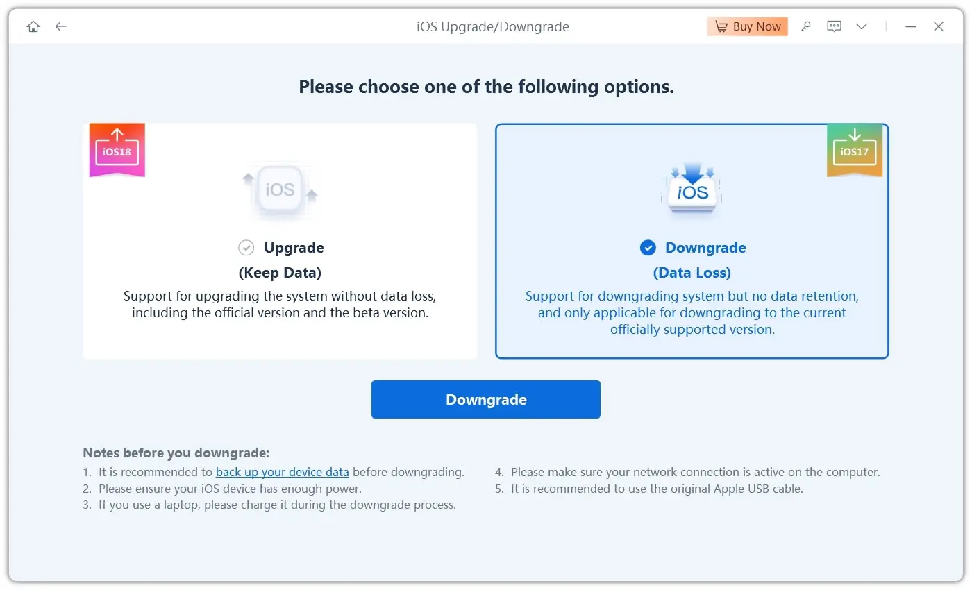 Neustart, Downgrade starten