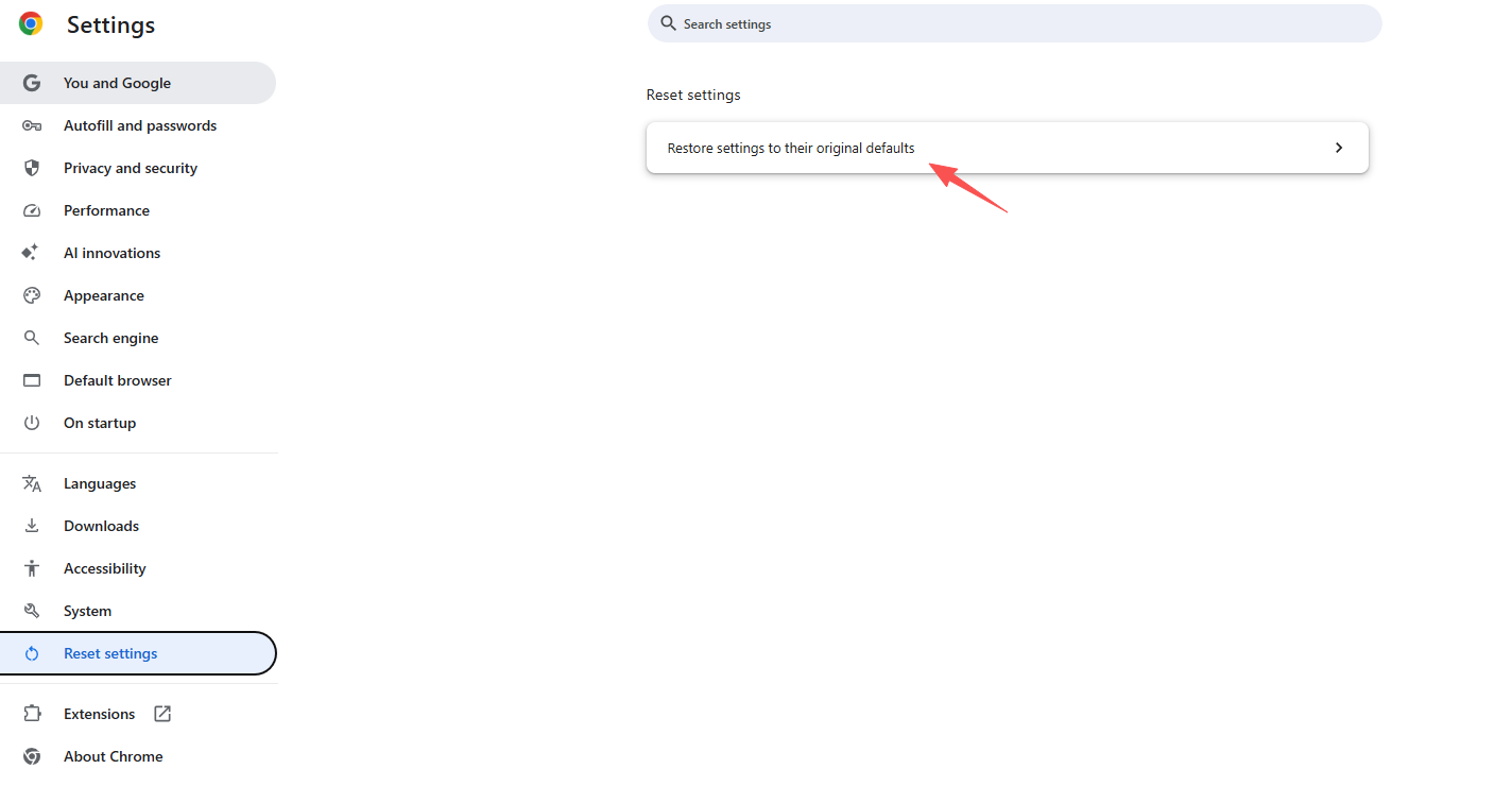 reset chrome settings