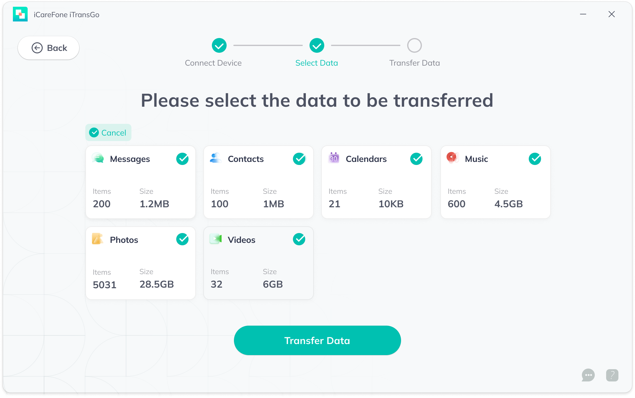 Select Data for Transfer