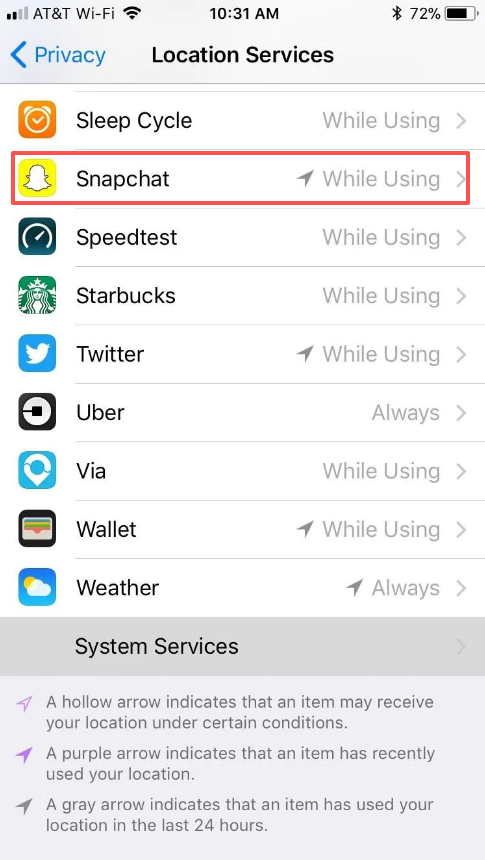 snapchat location services access